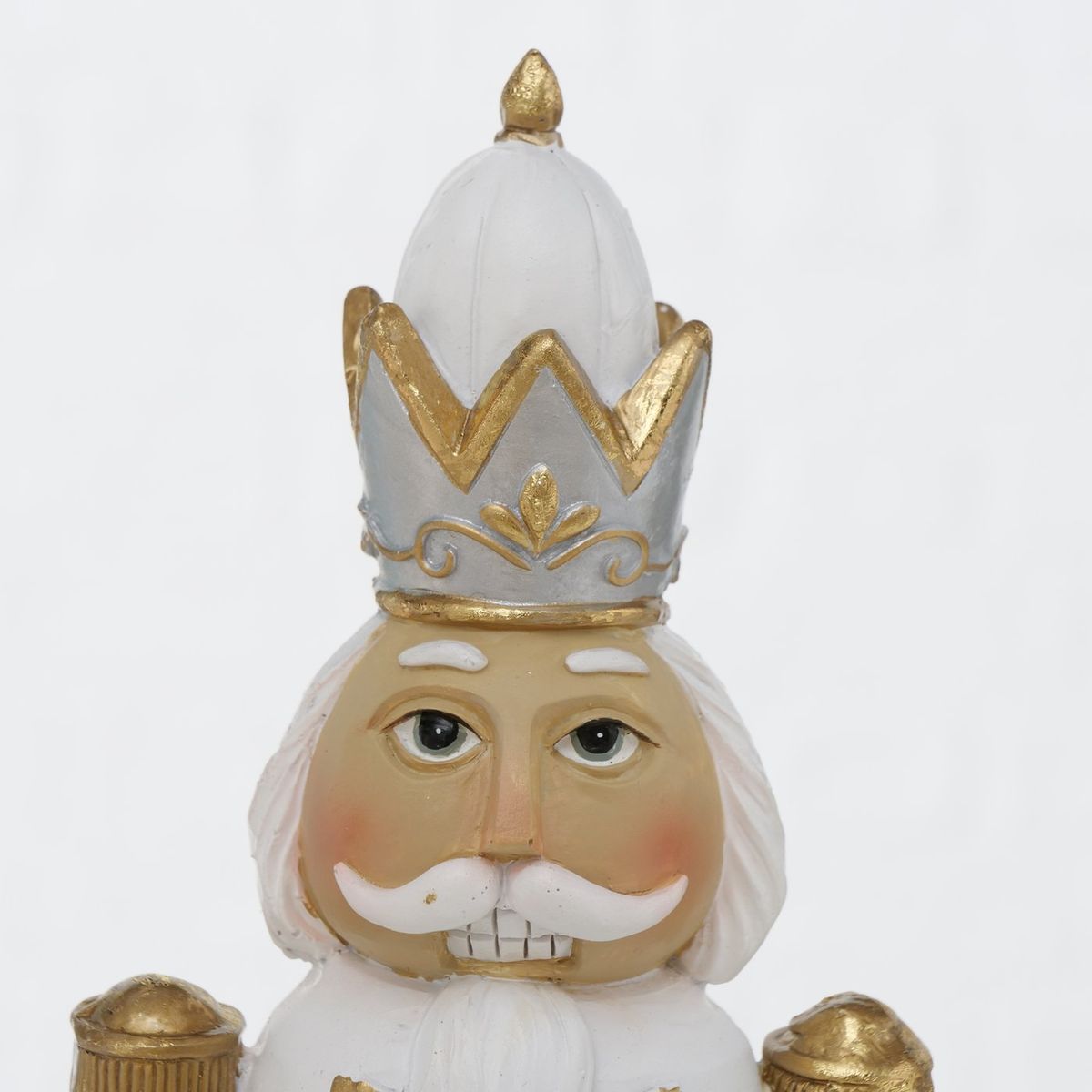 Nøtteknekker, hvit/gull med krone på hode